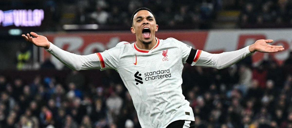 ◤Premier League◢ Trent Alexander-Arnold scores to rescue Liverpool with a 1-1 away draw against Aston Villa..