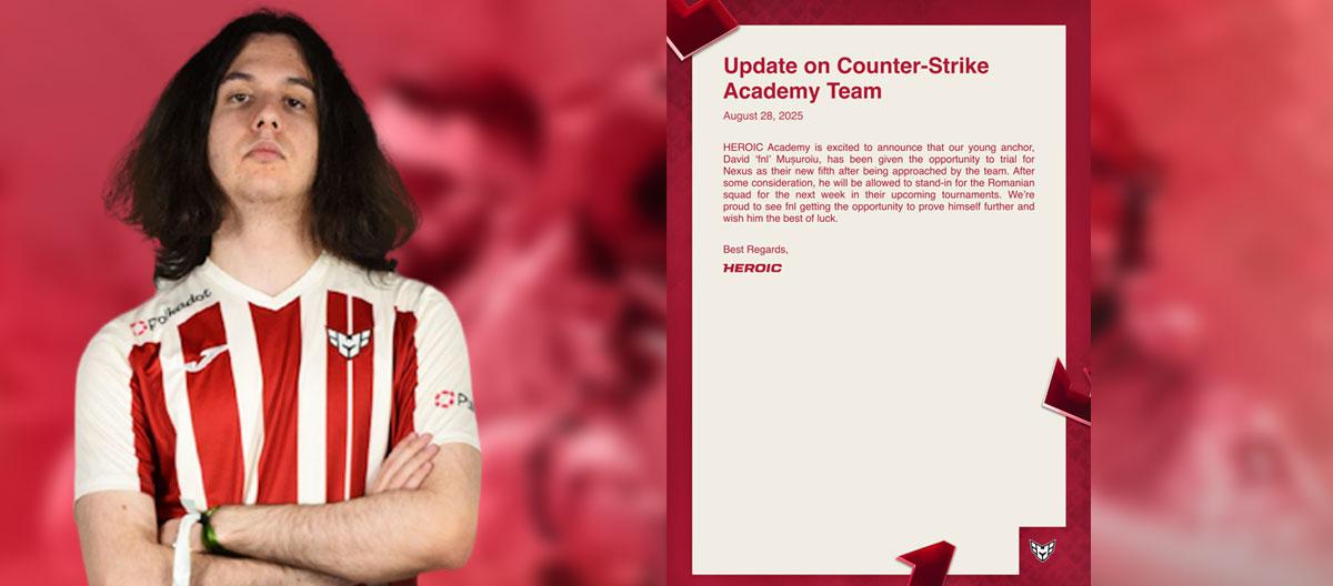 Counter Strike 2: HEROIC academy's rifler fnl to join the NEXUS main team on-trial..