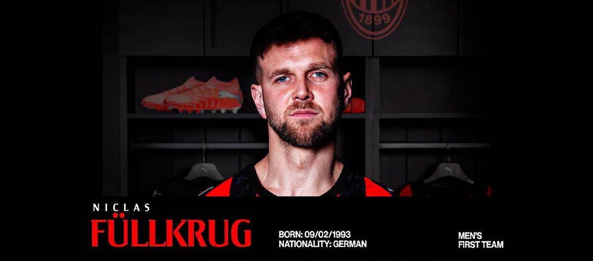 West Ham United's Germany international striker Niclas Füllkrug joins AC Milan on-loan..