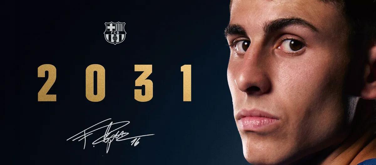 Barcelona completes contract extension with Spanish international attacking midfielder wonderkid Fermín López..