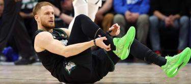Timberwolves' guard Donte DiVincenzo suffers a season-ending injury after winning Game 4 and taking a 3-1 lead.